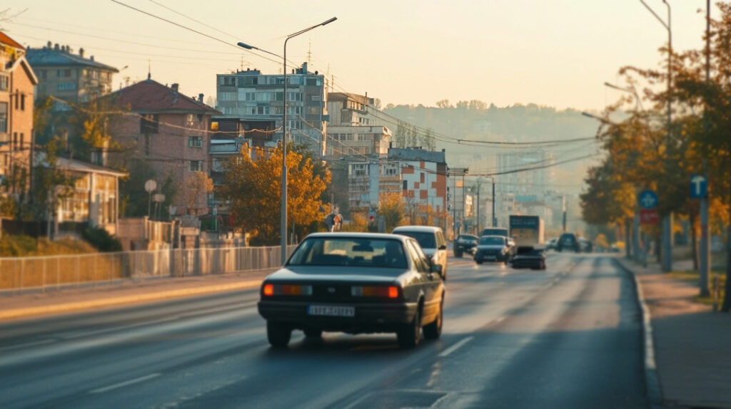 Automobili na ulici u Srbiji sa jasno vidljivim registarskim tablicama